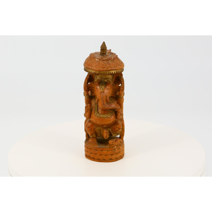 Estatua Ganesha Madera Tallada 18cm - Vintage Años 90