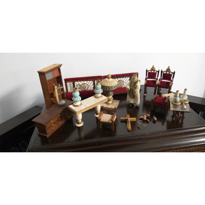 Mobiliario Eclesiástico Miniatura 1950 - Conjunto Artesanal
