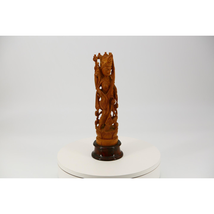 Handgeschnitzte Saraswati Holzskulptur - Indien 1990er