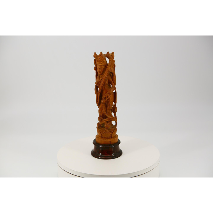Handgesneden Houten Saraswati Beeld - India 1990
