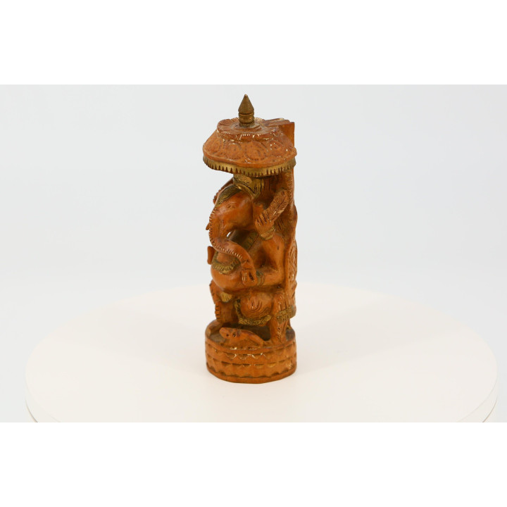 Vintage Handgesneden Houten Ganesha Beeld 18cm