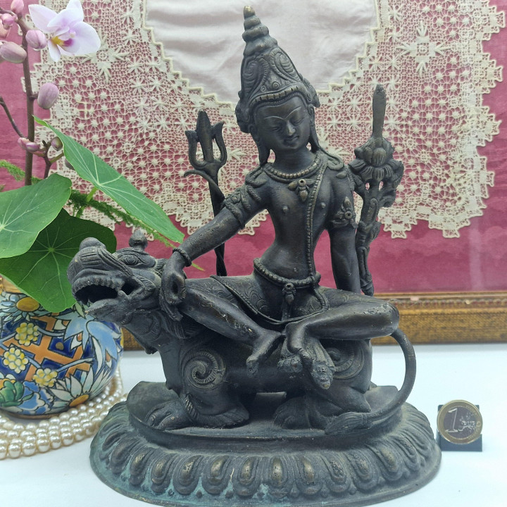 Statua Simhanada Lokeshvara z brązu - 23 cm