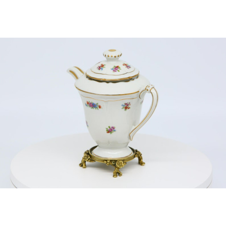 Tetera Porcelana Limoges Porcelaines Pallas con Bronce