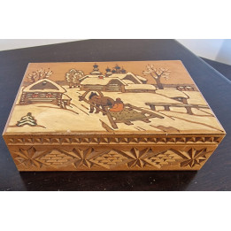 Vintage Soviet Carved Wood Box - Troika Scene (1960s)