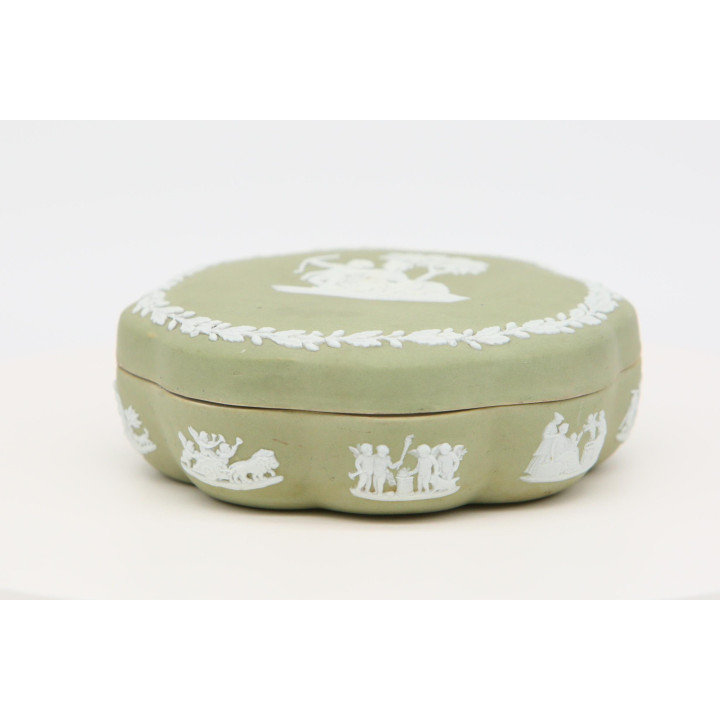 Puzderko Porcelanowe Jasperware XIX w. - Szałwiowa Zieleń