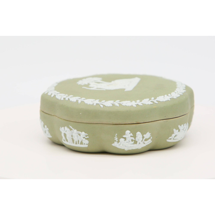 Puzderko Porcelanowe Jasperware XIX w. - Szałwiowa Zieleń