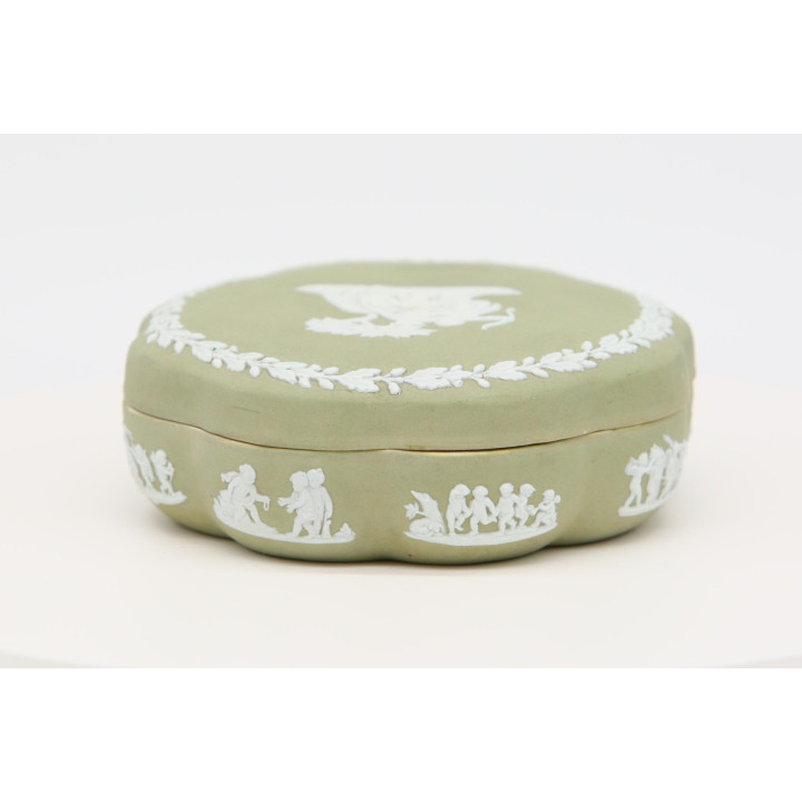 Puzderko Porcelanowe Jasperware XIX w. - Szałwiowa Zieleń