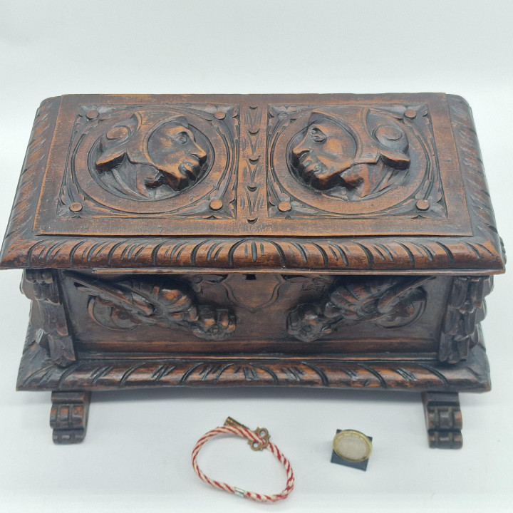 Antique Hand-Carved Walnut Chest - Neogothic Style (c. 1900)