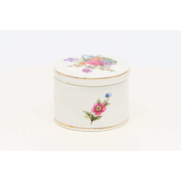 Vintage 1990s Floral Porcelain Jewelry Box - White & Gold
