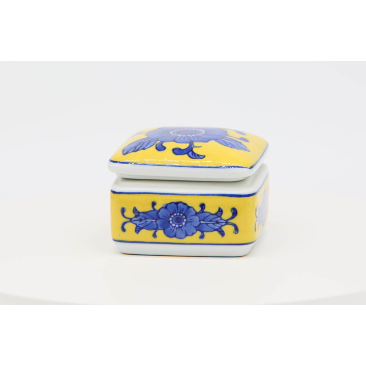 Joyero de Cerámica Vintage Años 80 - Floral Amarillo y Azul