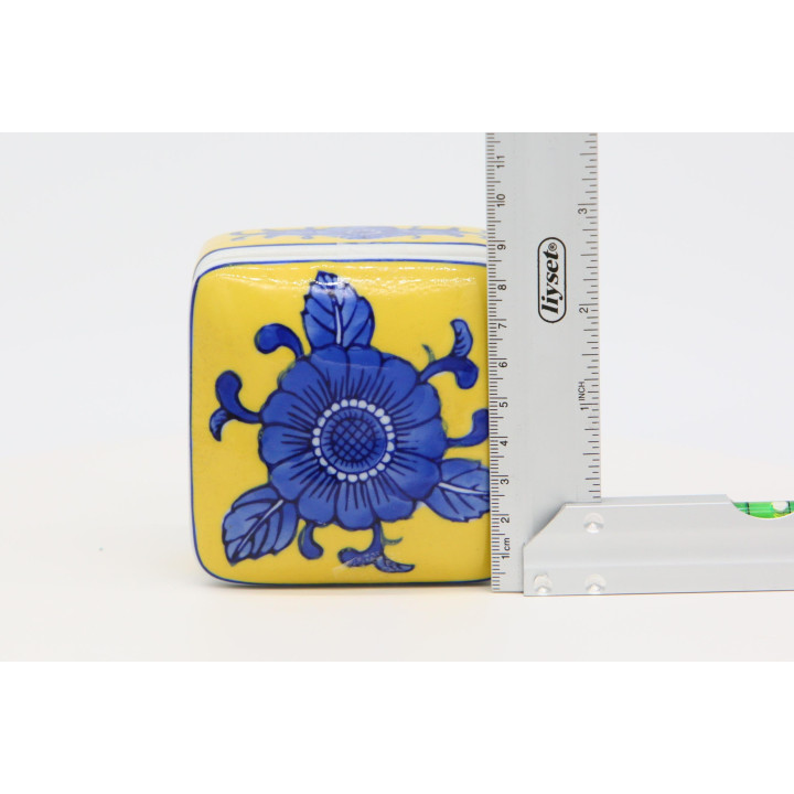 Joyero de Cerámica Vintage Años 80 - Floral Amarillo y Azul