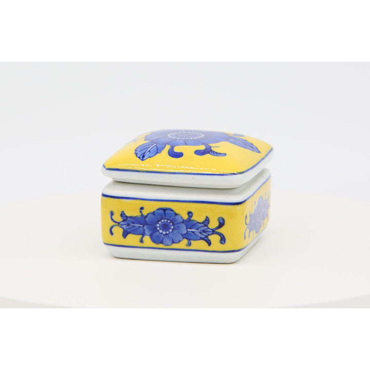 Portagioie Vintage in Ceramica Anni '80 - Giallo e Blu Cobalto