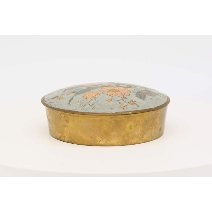 Vintage 1950s Brass and Polychrome Enamel Trinket Box