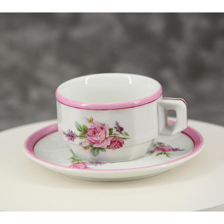 Vintage 1970s Porcelain Tea Cup and Saucer Set with Roses