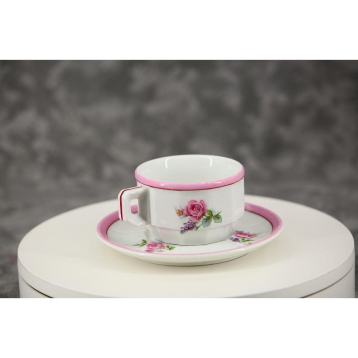 Vintage 1970s Porcelain Tea Cup and Saucer Set with Roses