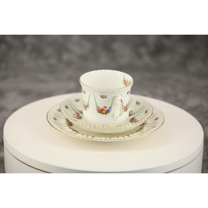 サミュエルラドフォード 骨董ボーンチャイナティートリオ、ヴィンテージ ラドフォーディアン 花柄カップソーサーデザート皿 15点セット、1930年代 英国スタッフォードシャー製