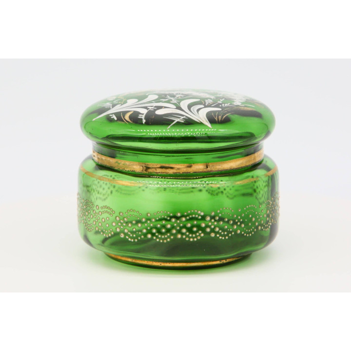 Alhajero de Vidrio Bohemio Antiguo Verde Esmeralda