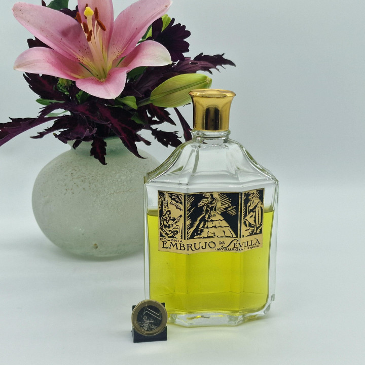 Vintage Perfume Myrurgia Embrujo de Sevilla Cologne 200ml, 1950s Octagonal Glass Bottle for Collectors, Rare Spanish Fragrance