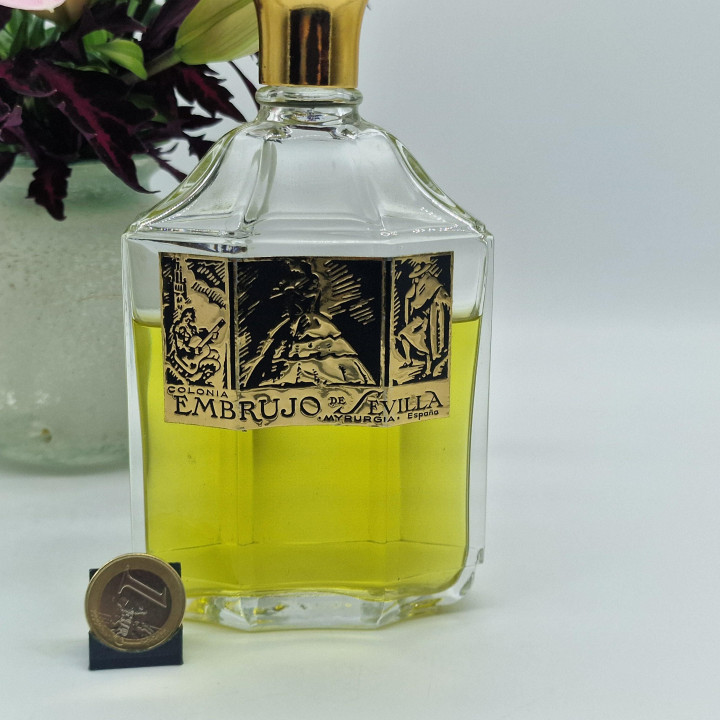 Perfumy Vintage Myrurgia Embrujo de Sevilla Woda Kolońska 200ml, Oktagonalna Szklana Butelka z Lat 50. dla Kolekcjonerów