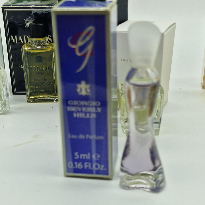 Zestaw 6 Miniatur Perfum Vintage z Pudełkiem - Giorgio Armani, Madelios Paris, Isabella Rossellini - Kolekcja Flakonów, 5-10 ml