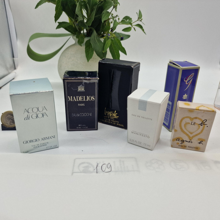 Lotto di 6 Miniature di Profumo Vintage con Scatola - Giorgio Armani, Madelios Paris, Isabella Rossellini - Collezione Flaconi,…