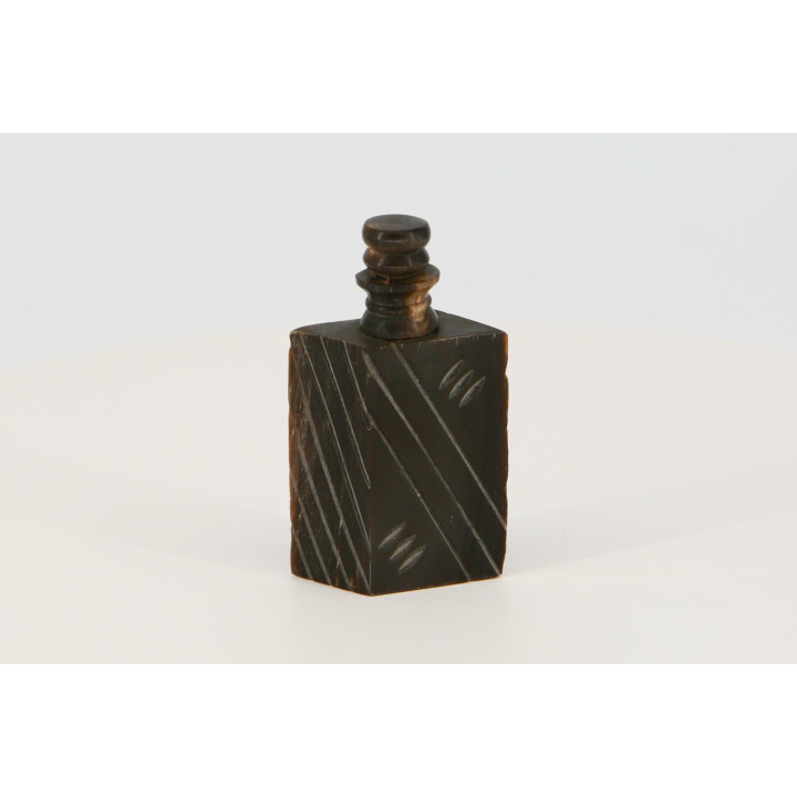 Frasco de Perfume de Madera Esculpido à Mão, Vidro Vintage para Óleos Essenciais, Perfumador Étnico Geométrico Artesanal, 7,5cm