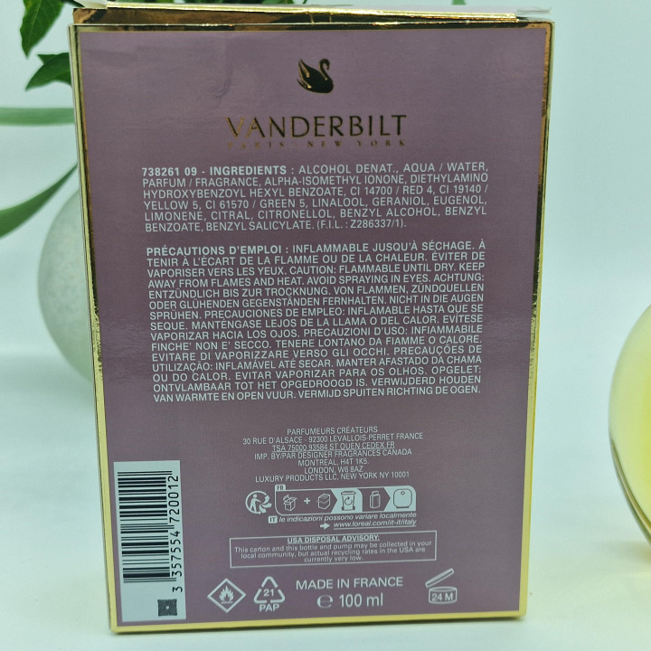 Perfume Gloria Vanderbilt Vanderbilt Eau de Toilette 100 ml com Caixa Original, Frasco de Vidro de Coleção com Cisne Relevo
