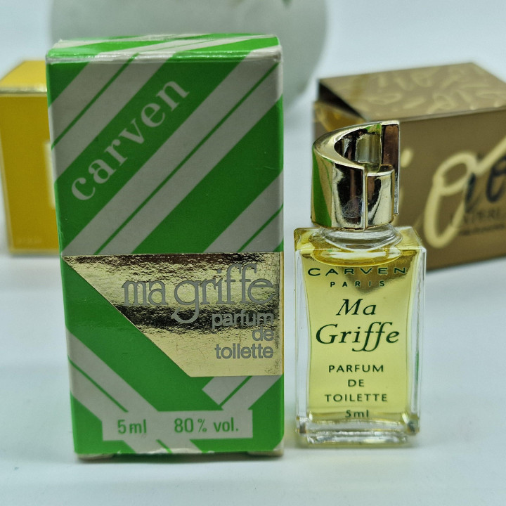 Set van 6 Vintage Parfum Miniaturen met Doosjes - Kenzo Jean Patou Carven - Miniatuurgeuren Verzameling, Retro Parfums Jaren 90