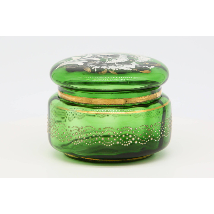 Alhajero de Vidrio Bohemio Antiguo Verde Esmeralda