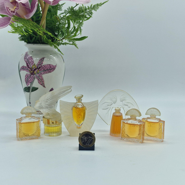 Collection of 6 Lalique Miniature Perfume Bottles - French Crystal