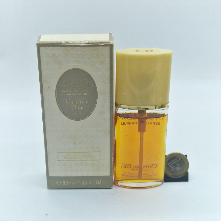 Perfumy Vintage Miss Dior Christian Dior Esprit de Parfum 30ml Atomizer, Rzadki Zapach Kolekcjonerski 1990, Oryginalne Pudelko