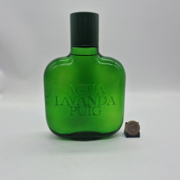 Bottiglia di Colonia Vuota e Flacone Profumo, Agua Lavanda Puig, 500 ml, Vetro Verde in Rilievo, Vintage Anni 80, Spagna Collez…