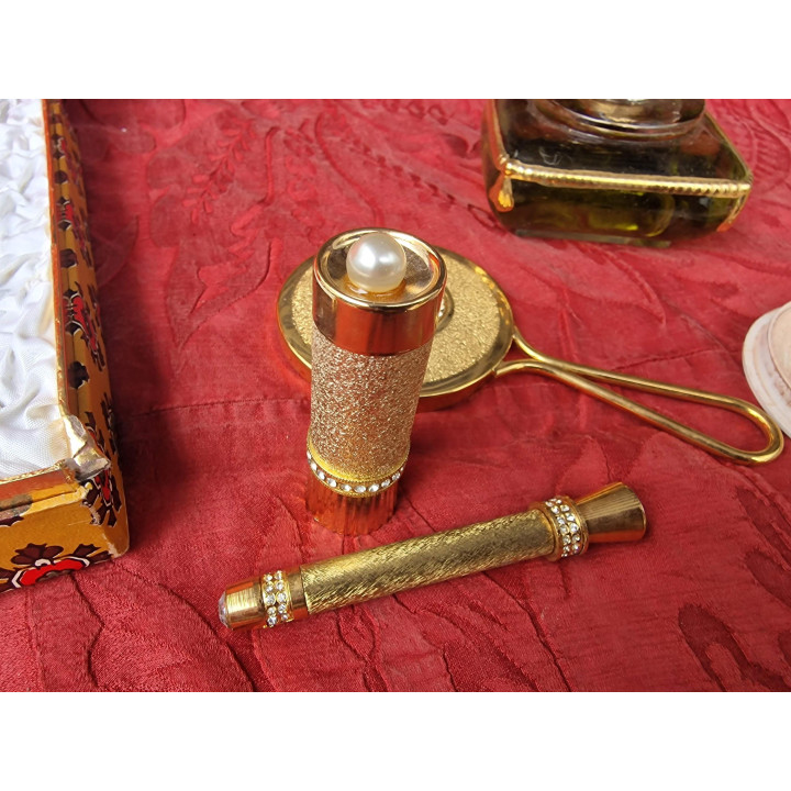 Set da Toeletta Myrna Pons Barcelona Corona, Bottiglia di Profumo Portacipria Rossetto Specchio con Scatola, Vintage di Lusso c…