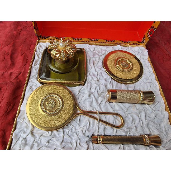 Jogo de Penteadeira Myrna Pons Barcelona Corona, Frasco de Perfume Polvilhador Espelho de Mao Batom com Caixa, Vintage de Luxo…