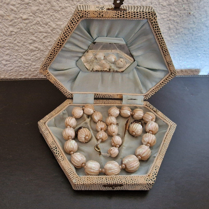 Vintage Perlmutt Schmuckset Spanien 1950er Jahre