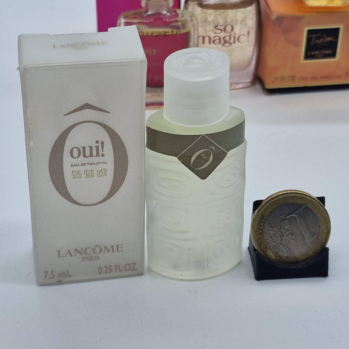 Vintage Lancôme Miniatur Parfum Set, 4 Sammlerflakons - Trésor, Miracle, Oui und So Magic, EDP EDT mit OVP, Frankreich 1990er 2…