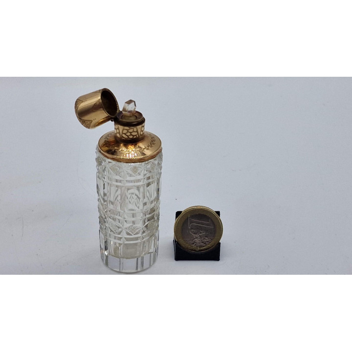 Frasco de perfume holandês antigo, garrafa de cristal lapidado, tampa de ouro 14K gravada, era vitoriana, final do século XIX,…