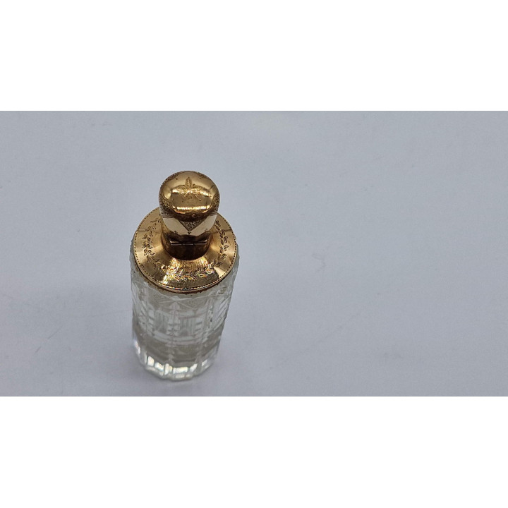 Frasco de perfume holandês antigo, garrafa de cristal lapidado, tampa de ouro 14K gravada, era vitoriana, final do século XIX,…