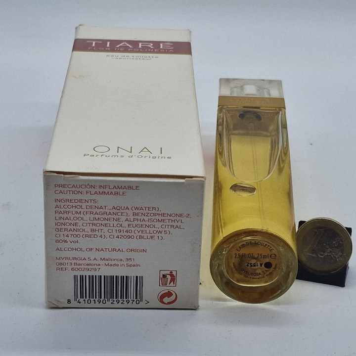 Perfumy Onai Tiare Flor de Polinesia Eau de Toilette Myrurgia, Unikat Vintage lata 2000 Zapach 75 ml, Hiszpański Rarytas z Pude…