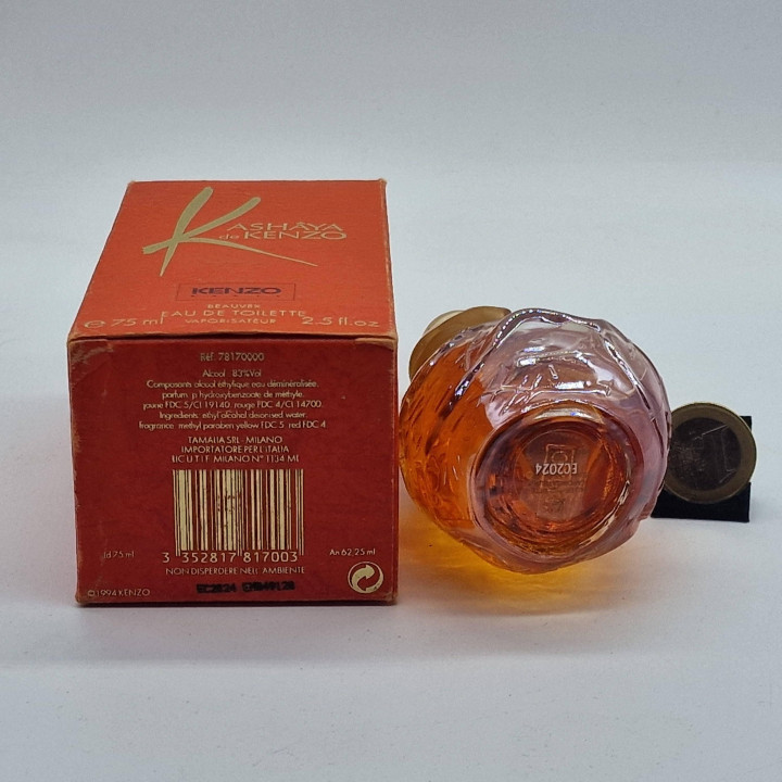 Profumo Vintage Eau de Toilette Kenzo Kashaya 1994, 75 ml con Scatola, Bottiglia Serge Mansau, Raro Profumo da Collezione