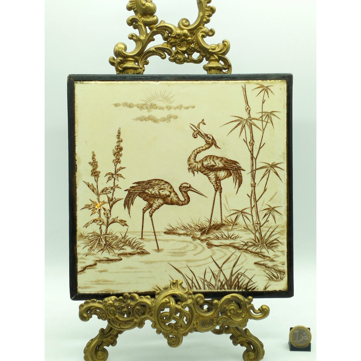 Dessous-de-plat Victorien en Céramique et Bois, v. 1880