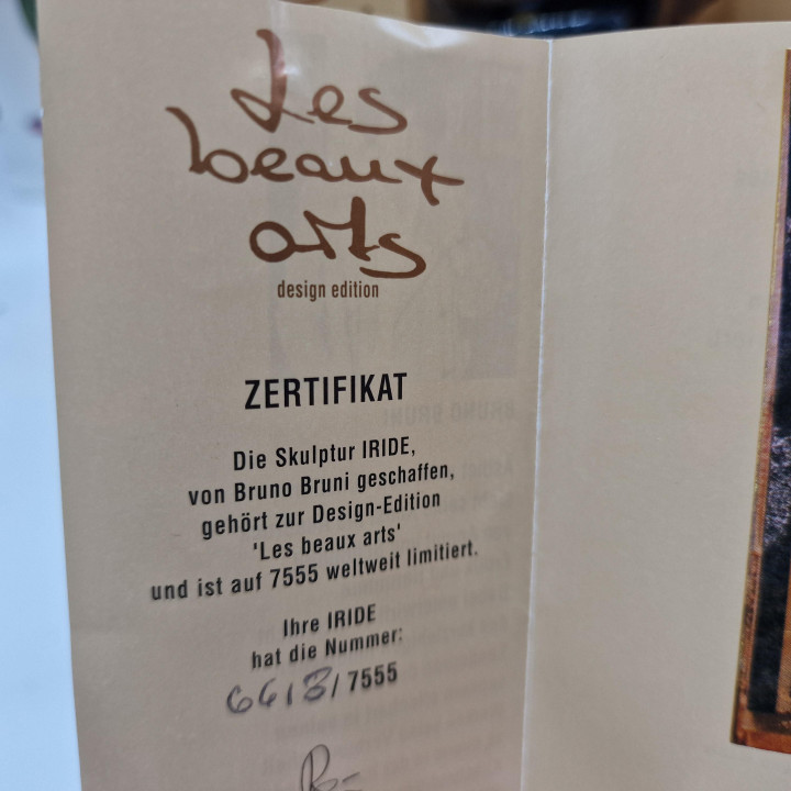Vintage Parfumfles, Les Beaux Arts Iride van Bruno Bruni, Gelimiteerde Editie 100ml, Bronzen Sculptuur, 1994, met Certificaat