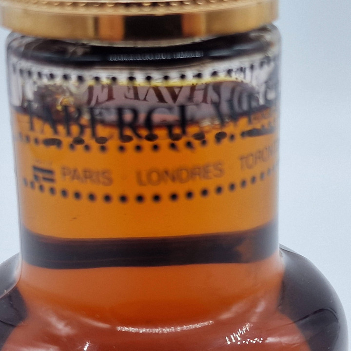 Zabytkowy Flakon na Perfumy Fabergé West Woda Kolońska, 120 ml Bursztynowe Szkło i Emaliowany Korek, Kolekcjonerski z Lat 80