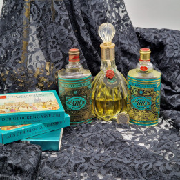 Vintage 4711 Eau de Cologne Echt Kölnisch Wasser, Duitse Miniatuur Set en Grote Flessen 1970 1990, Glazen Parfumfles Decoratie
