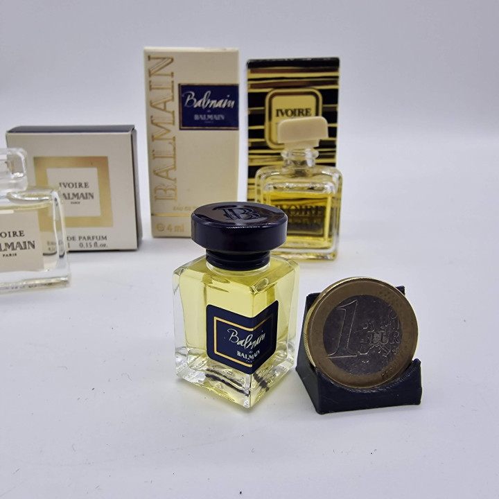 Coffret 3 Miniatures de Parfum Vintage Pierre Balmain, Ivoire et Balmain pour Homme avec Boîtes, Collection Années 80 et 90