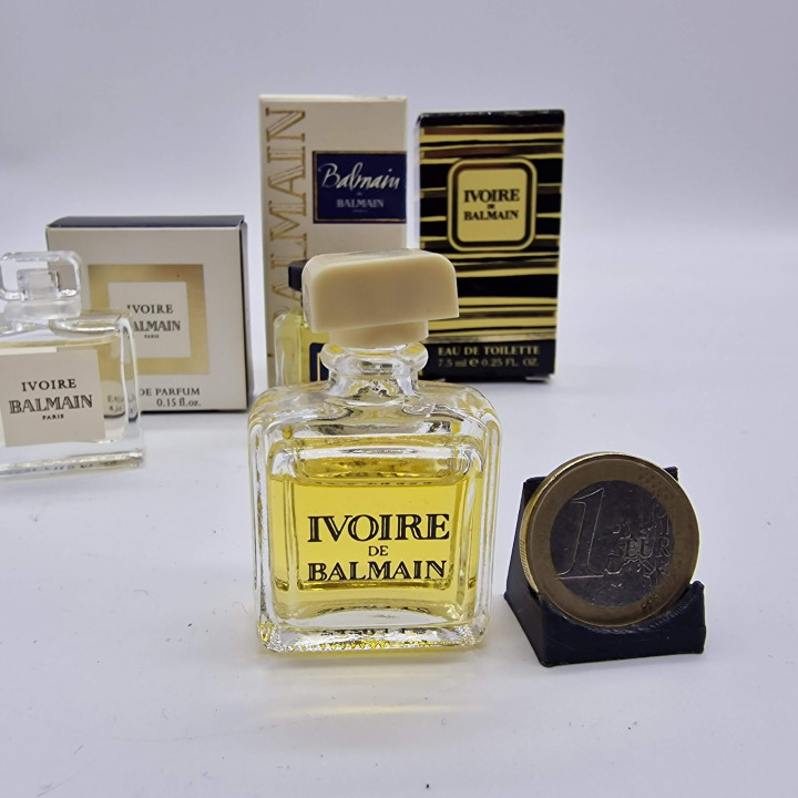Coffret 3 Miniatures de Parfum Vintage Pierre Balmain, Ivoire et Balmain pour Homme avec Boîtes, Collection Années 80 et 90