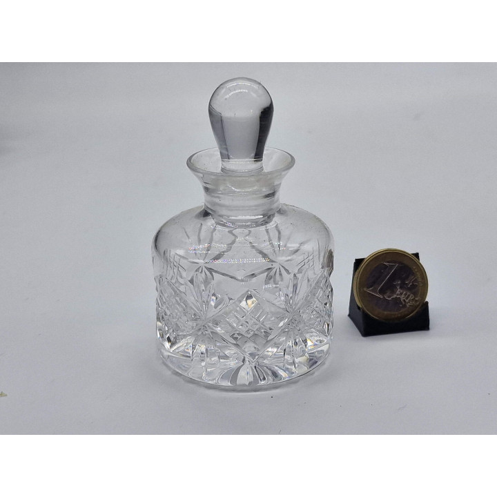 Vintage Cut Crystal Perfume Bottle - Art Deco Style Fragrance Decanter with Stopper, 50ml, 9cm, Diamond Pattern Glass, 1990s De…