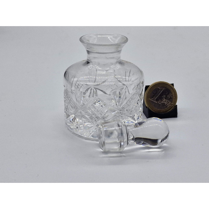 Vintage Cut Crystal Perfume Bottle - Art Deco Style Fragrance Decanter with Stopper, 50ml, 9cm, Diamond Pattern Glass, 1990s De…