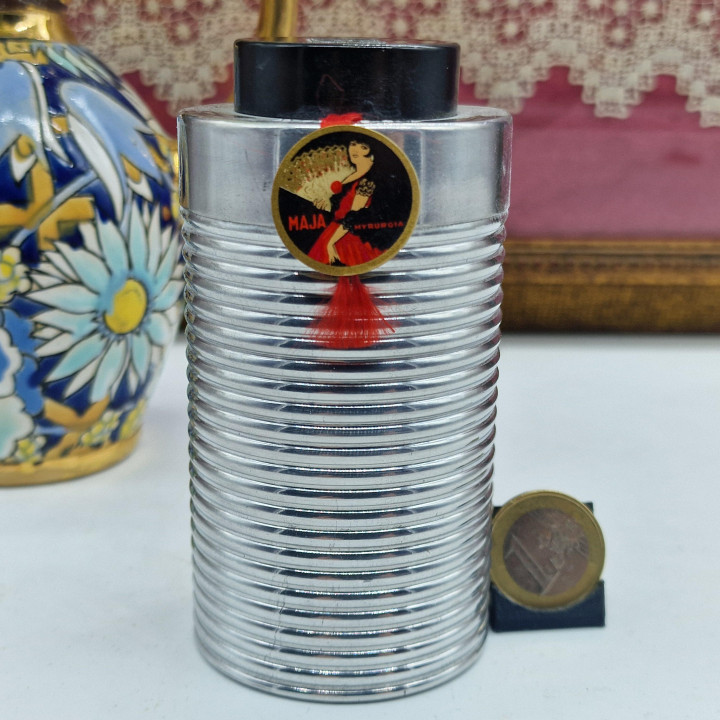 ヴィンテージ Maja Myrurgia タルカムパウダー 缶 未開封 - アルミ 容器 1950年代 スペイン製 化粧品 コレクション レトロ コスメ 小物