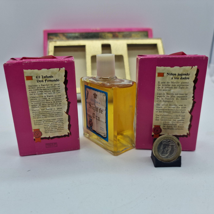 ヴィンテージコロンと石鹸セット, Productos Vera Siglo de Oro, 100ml未開封ボトルと石鹸2個, 1970年代アンティークラグジュアリーギフトボックス